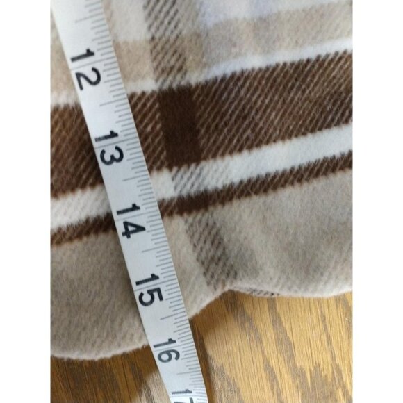 Plaid Button-Up Mini Skirt With Scalloped Hem  E & M  S  Beige & Brown Wool-Blen - Picture 5 of 8